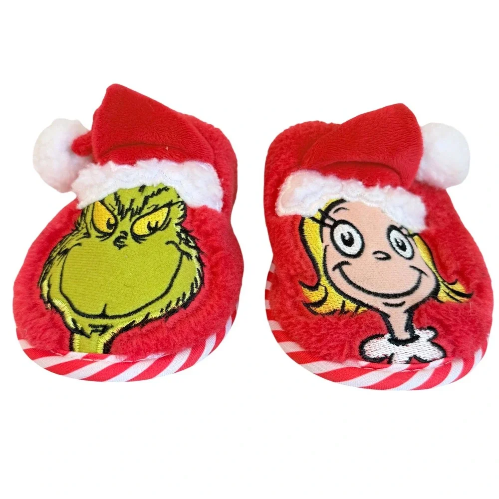 Dr Seuss Grinch Cindy Lou Who Christmas Slippers Womens Size 11-12 Red